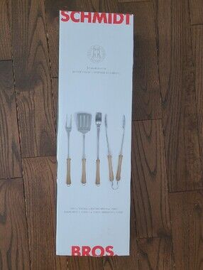 SCHMIDT Bros. 4-Piece BBQ Tool Set - Wood Handle